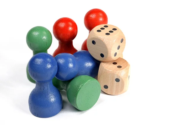 Colorful Wooden Skittles Dice White Background — Stock Photo, Image