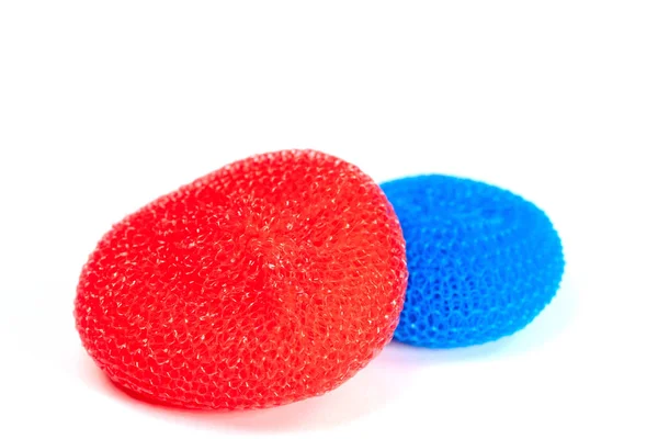 Kolorowe Plastikowe Scourers Białym Tle — Zdjęcie stockowe