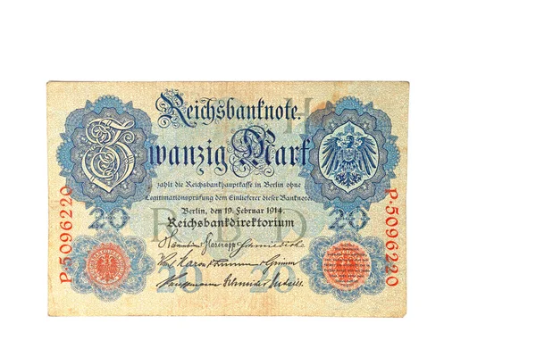 Γερμανικό Χαρτονόμισμα Ράιχ 1914 Λευκό Φόντο — Φωτογραφία Αρχείου
