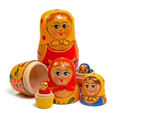 Matryoshka Hand Painted Wooden Dolls White Background — Stock Photo, Image