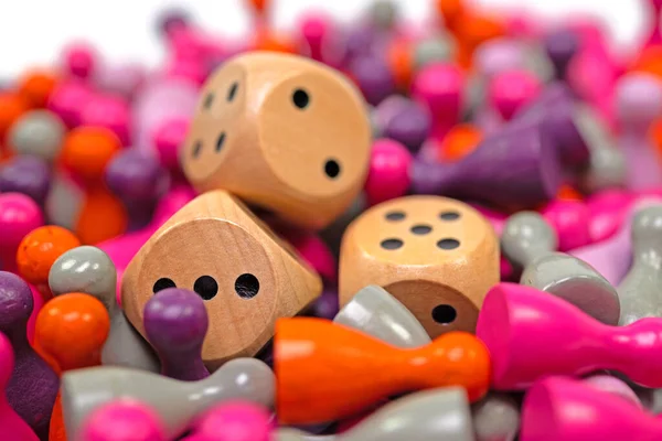 Lots Colorful Game Pieces Dice Board Games — Stock Photo, Image