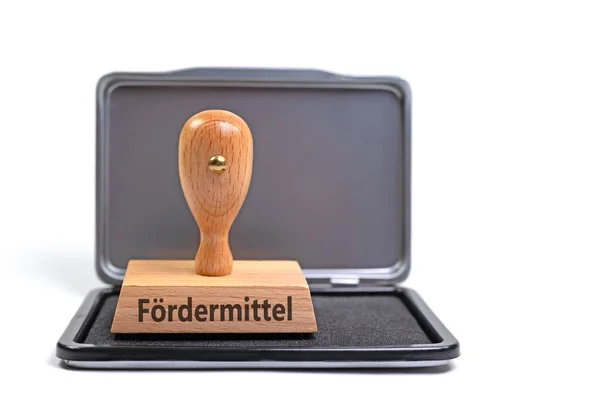 Holzmarke Mit Der Aufschrift Foerdermittel Übersetzung Patenschaft — Stockfoto