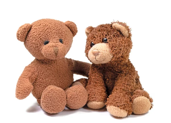 Two Teddy Bears Front White Background — Stock fotografie