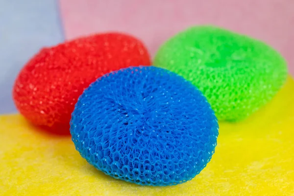 Colorful Plastic Scourers Closeup — Stockfoto