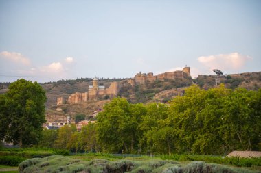 Narikala kalesi Tiflis 'teki yeşilliklerle kaplı.