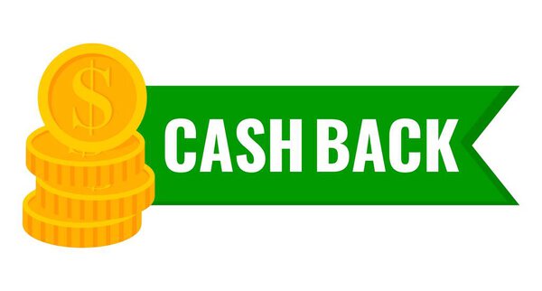 Возврат наличных рекламирует баннер финансовых услуг. Служба возврата наличных, финансовая этикетка. Золотая монета. Вектор
