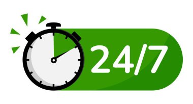 Vektör Illustration 24 7 Servis Simgesi. 7 gün 24 saat açık, zamanlayıcı konsepti. Pankart 24 saat açık..