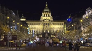Prague, Czech Republic - January 3, 2022: View of Wenceslas Square with Christmas decorations at night