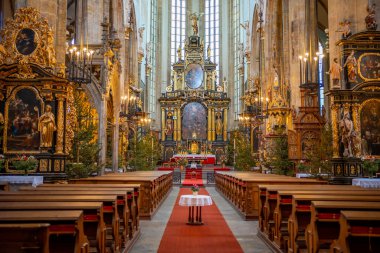 Prague, Czech Republic - 07.01.2022: The interiors of the Gothic Church of Our Lady before Tyn in Old Town Square in Prague, Czech Republic