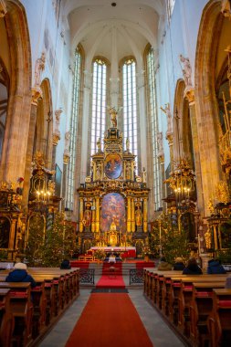 Prague, Czech Republic - 07.01.2022: The interiors of the Gothic Church of Our Lady before Tyn in Old Town Square in Prague, Czech Republic