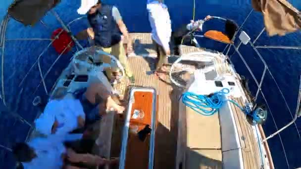 Adriatic sea, Croatia - 15.03.2021: Time lapse during yacht life, group of people traveling on sail boat in Adriatic sea, Croatia