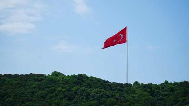 Bandera Turca Colina Verde Estambul Turquía Imágenes Alta Calidad — Vídeo de stock