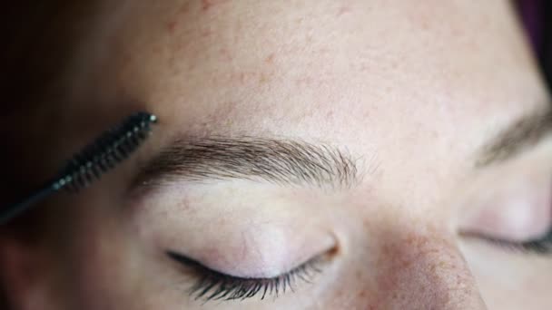 Close View Eyebrows Procedure Permanent Make Salon High Quality Footage — Stock Video