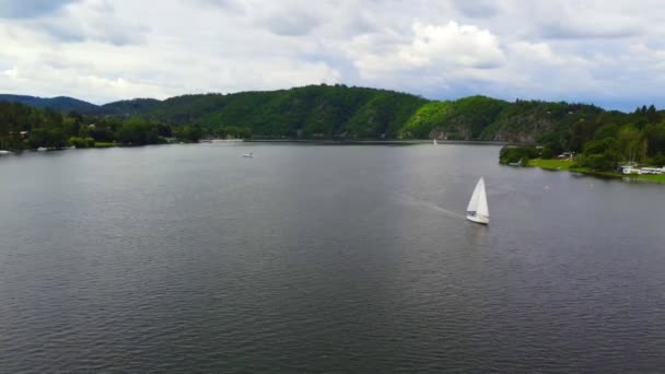 Aerial View Boat Vltava River Slapy Czech Republic High Quality — Stockvideo