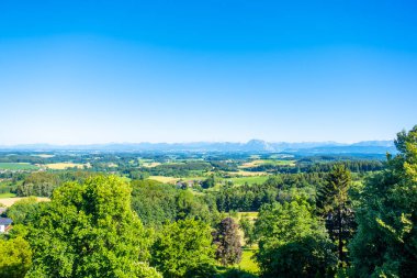 Panorama of beautiful countryside with mountain background in area of Dolomites, Italy. High quality photo