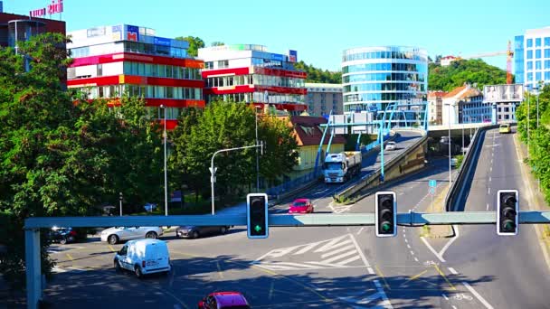 Praag Tsjechië September 2022 Snelwegkruising Met Een Ingang Mrazovka Tunnel — Stockvideo