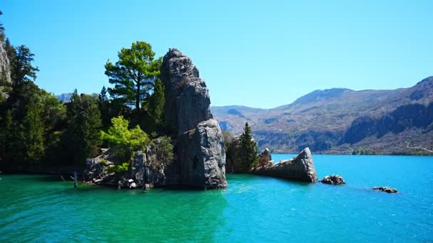 Mountain Lake Depósito Agua Esmeralda Detrás Presa Oymapinar Cañón Verde — Vídeo de stock