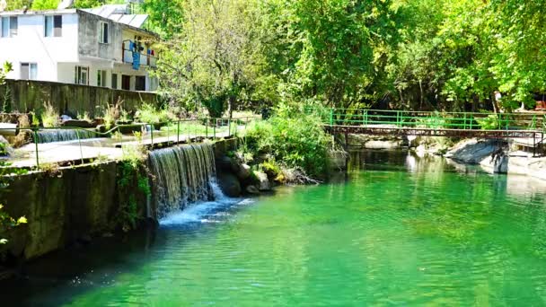 Nehirdeki Tropik Restoranların Yanındaki Baraj Balık Çiftliği Nehir Kıyısında Türkiye — Stok video
