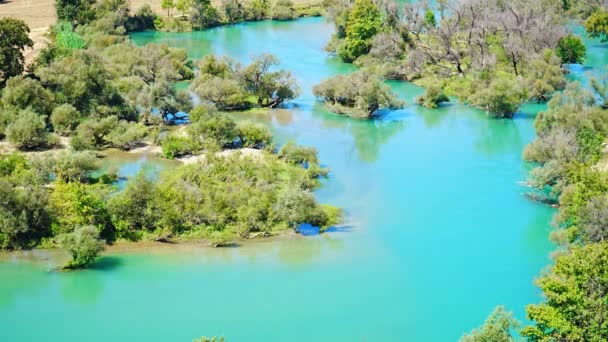 Mountain Lake Reservatório Água Esmeralda Atrás Barragem Oymapinar Green Canyon — Vídeo de Stock