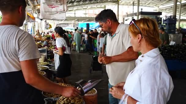 Antalya Turquía Septiembre 2022 Gente Mercado Tradicional Local Konyaalti Liman — Vídeo de stock