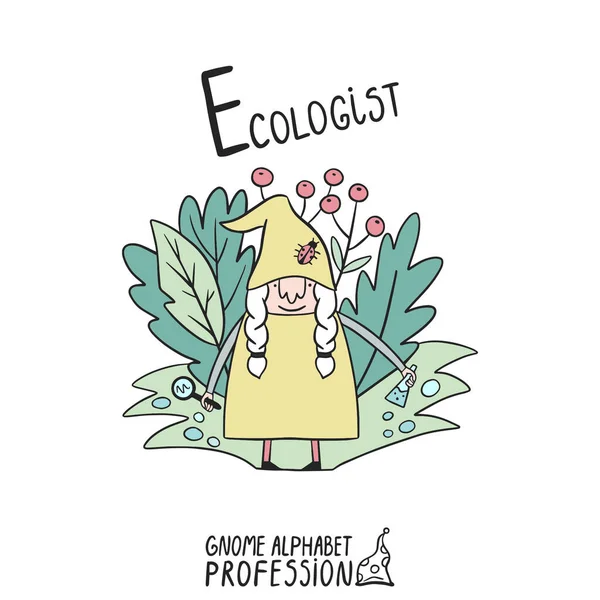Cute Gnome Alphabet Profession Letter Ecologist — Stockfoto