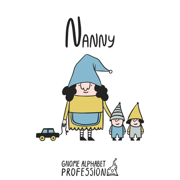 Cute Gnome Alphabet Profession Letter Nanny — Stockfoto