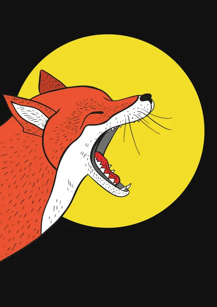 Wild Fox Crying Moon Hand Drawn Animal Illustration Animal Print — Photo