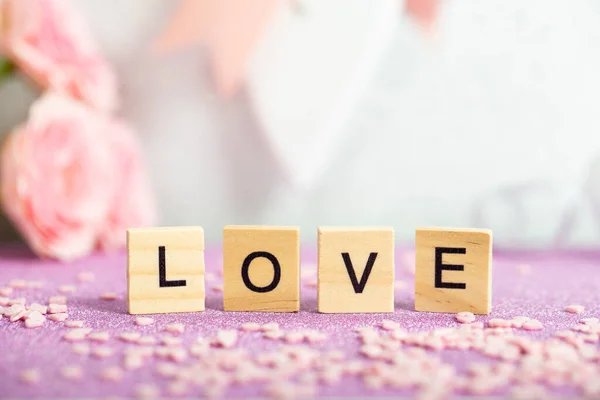 Valentines Day greeting card with inscription Love in English — Stockfoto