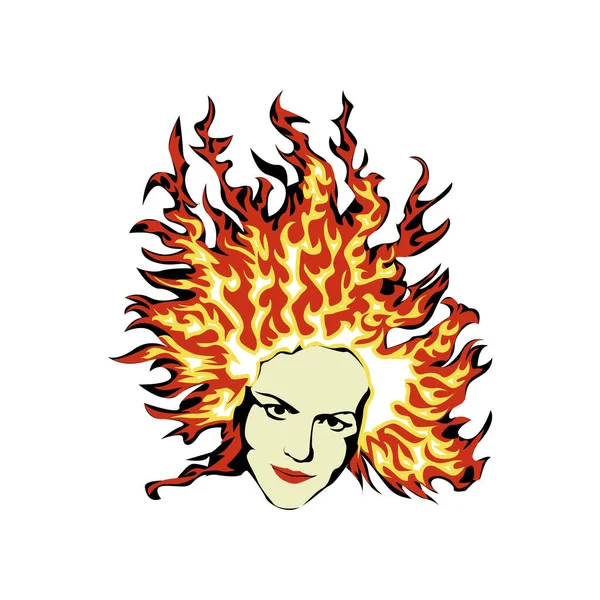 イラスト Vector Graphic Woman Hair Fire — ストックベクタ