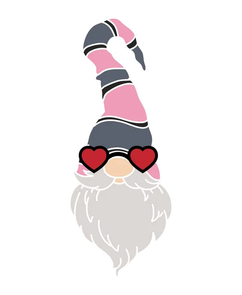 Gnome Escandinavo Bonito Com Óculos Forma Coração Desenhos Animados Estilo — Vetor de Stock