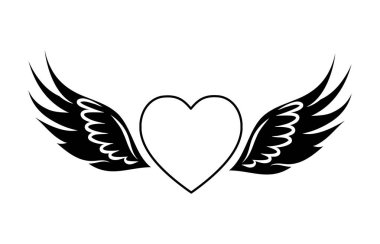 Kanatlı Uçan Kalp. Sevgililer Günü melek kanatları. Beyaz arkaplanda vektör çizimi. Yazdırma ve ağ için tasarım