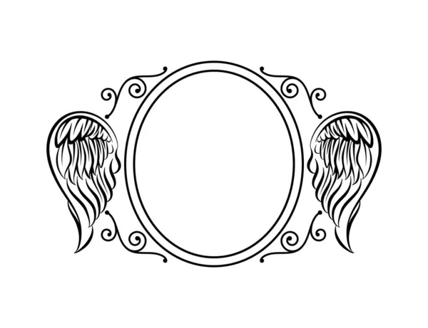 Memorial Ornament Angel Wings Memory Photo Frame Vector Illustration White — Stock Vector