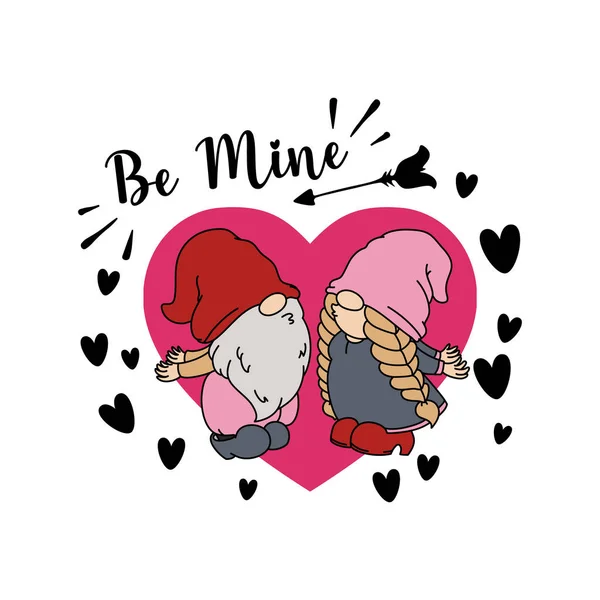 Citação Dia Dos Namorados Com Casal Gnomo Coração Mine Design —  Vetores de Stock