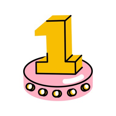 Zafer kürsüsünde bir numara. Zafer ve ödül sembolü. Kadın Hareketi konsepti. Düzleştirilmiş düz stil. Mobil uygulama veya web siteleri için izole edilmiş arkaplanda vektör illüstrasyonu