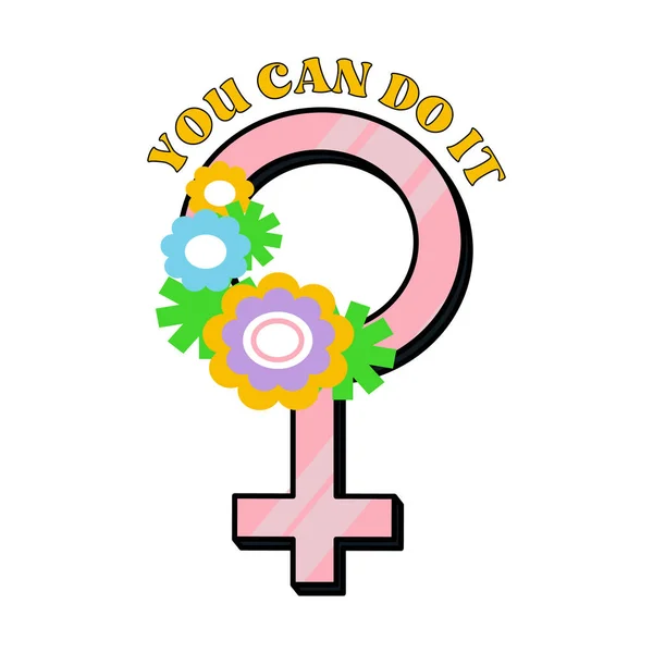 Female Symbol Sign Venus Flowers Concept Women Movement Stylized Flat — Stock Vector