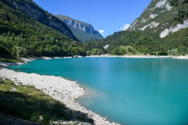 Lake Tenno in the mountains of the Italian Dolomites of Trentino Alto Adige