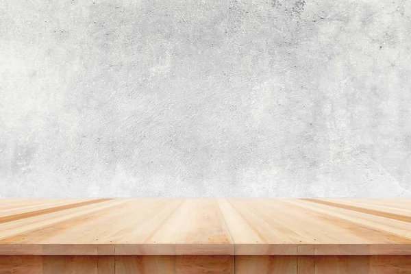 Piano del tavolo in legno su fondo nudo muro di cemento può essere utilizzato per visualizzare o montare i vostri prodotti — Foto Stock