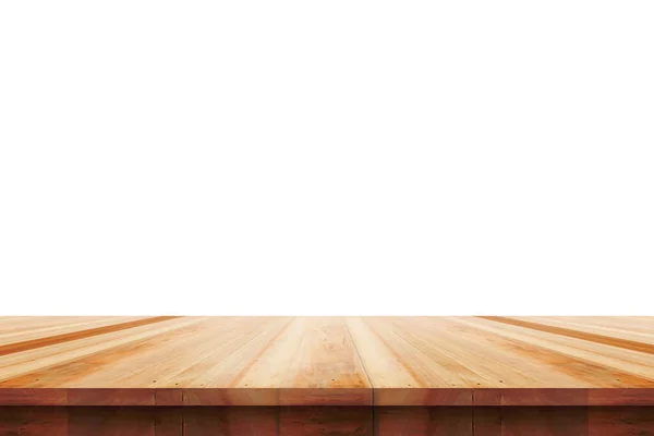 Üres fa asztal tetején elszigetelt fehér alapon, használt megjelenítésére vagy montázs a termékek — Stock Fotó
