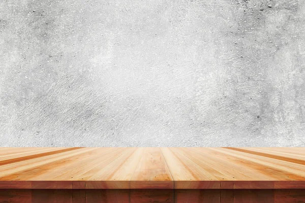 Piano del tavolo in legno su fondo nudo muro di cemento può essere utilizzato per visualizzare o montare i vostri prodotti — Foto Stock