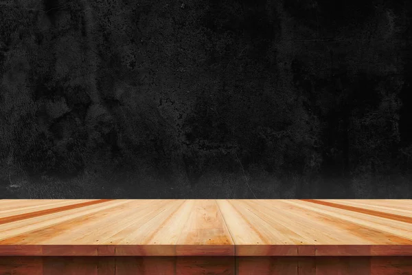 Wood table top on bare concrete wall background - can be used for display or montage your products — Stock Photo, Image