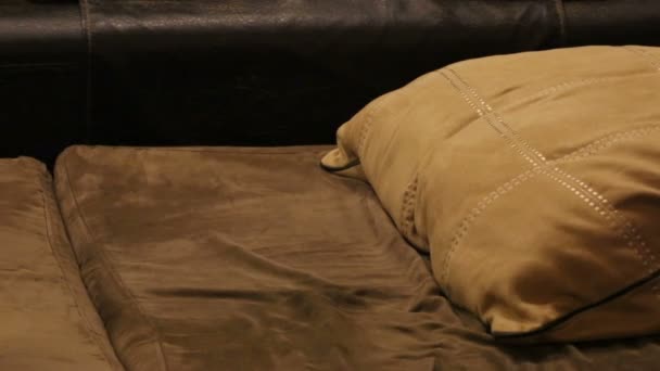 アジアの男寝ています上のソファに家. — ストック動画
