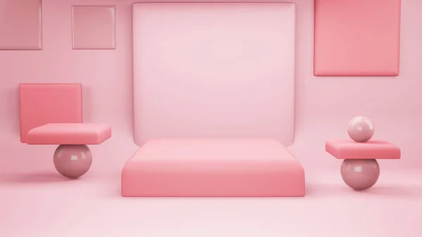 Pink Abstract geometry shape background. Pink podium minimalist mock up scene for cosmetic or another product, 3d rendering — Stock Photo, Image