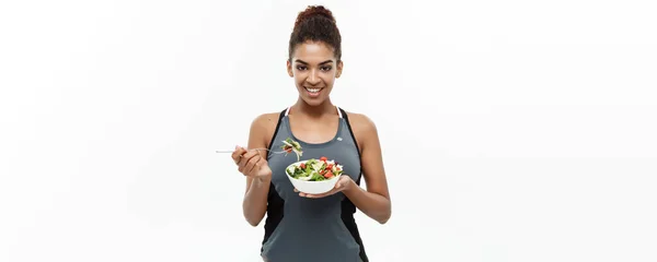 Concepto Saludable Fitness Hermosa Dama Africana Americana Ropa Fitness Dieta —  Fotos de Stock