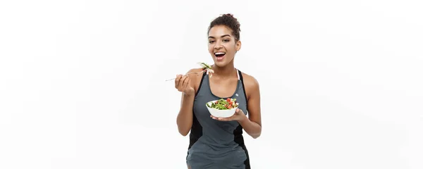 Concepto Saludable Fitness Hermosa Dama Africana Americana Ropa Fitness Dieta —  Fotos de Stock