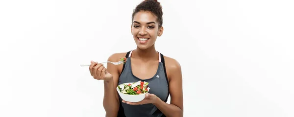 Concepto Saludable Fitness Hermosa Dama Africana Americana Ropa Fitness Dieta —  Fotos de Stock