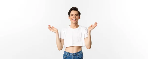 Lgbtq Pride Concept Happy Satisfied Young Gay Man Crop Top — Stock Photo, Image