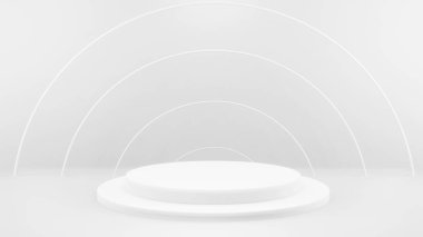 Ürün sunumu için soyut beyaz kompozisyonda podyum, 3d görüntüleme, 3d illüstrasyon.
