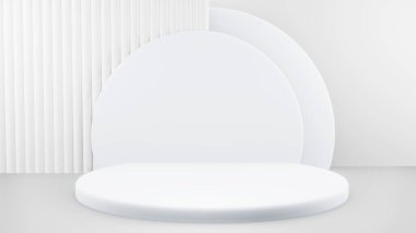 Ürün sunumu için soyut beyaz kompozisyonda podyum, 3d görüntüleme, 3d illüstrasyon.