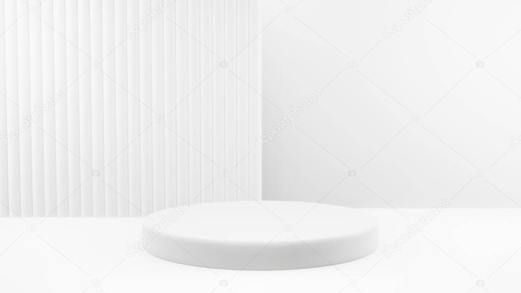 Podium in abstract white composition for product presentation, 3d render, 3d illustration.