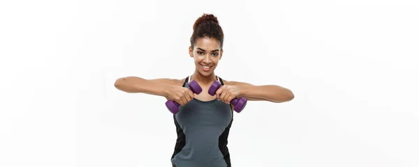 Conceito Saudável Fitness Linda Senhora Africana Americana Fitness Treino Roupas — Fotografia de Stock